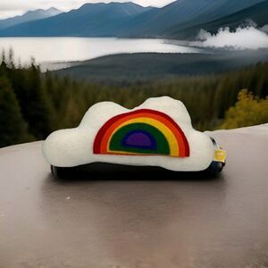 Kiwico Felted Rainbow On Puffy White Cloud Small Throw Accent Pillow 12" x...